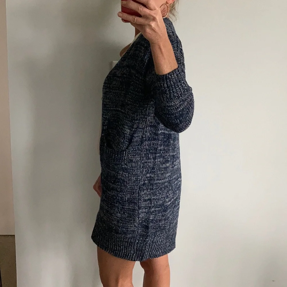 Navy Long Open Front Cardigan Sweater - Picture 6 of 11